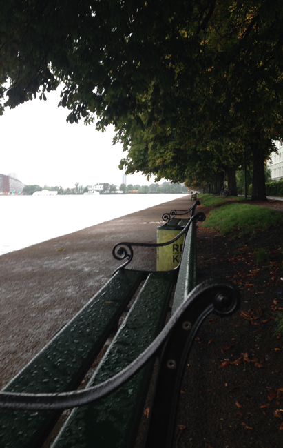 copenhagen lake bench rain
